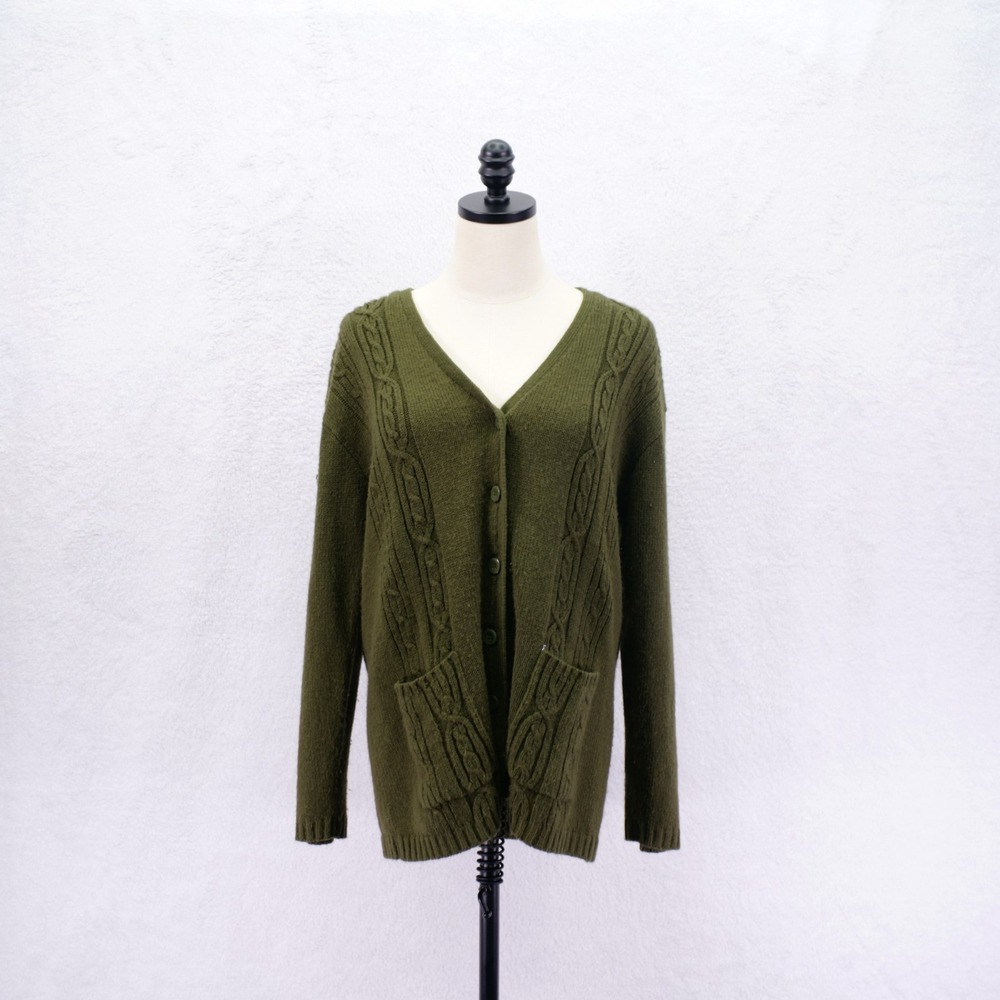 Bobbie Brooks -Medium- Acrylic Green Button Front Pocket Cable Knit Cardigan
